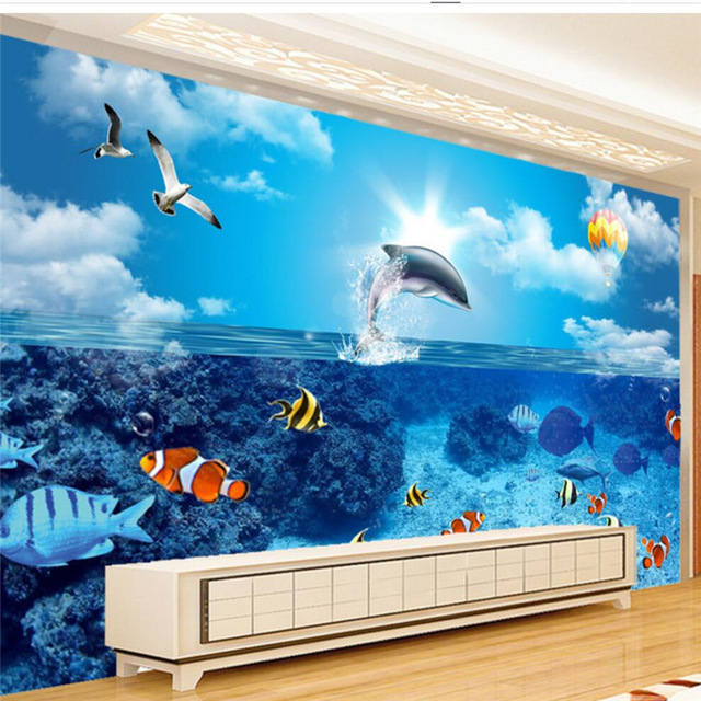 640x640 Beibehang Custom Wallpaper 3d Stereo Underwater World Dolphin Fish - Dolphin Fish Painting