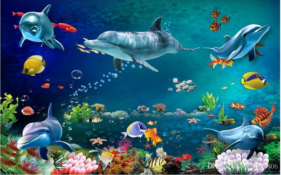 921x573 3d Wallpaper Custom Photo Mural Sea World Dolphin Fish Scenery - Dolphin Fish Painting