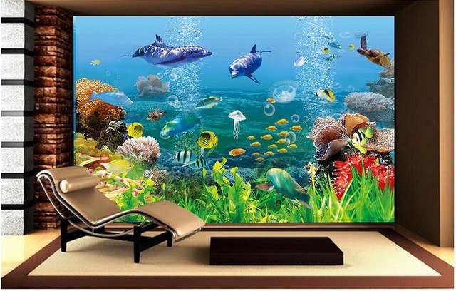 640x408 3d Wallpaper Custom Mural Non Woven 3d Room Wallpaper - Dolphin Fish Painting