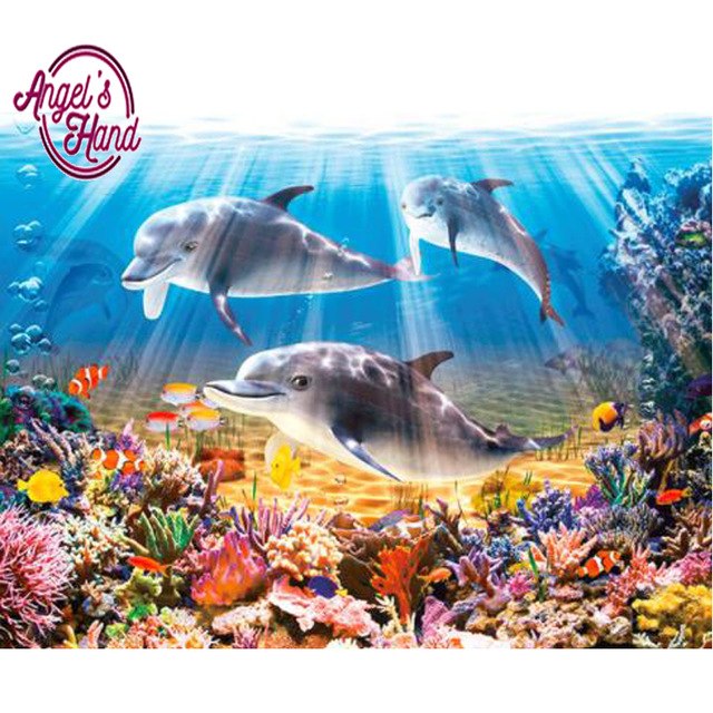 640x640 Angel's Hand New 3d Diamond Painting Cross Stitch Crystal Dolphin - Dolphin Fish Painting