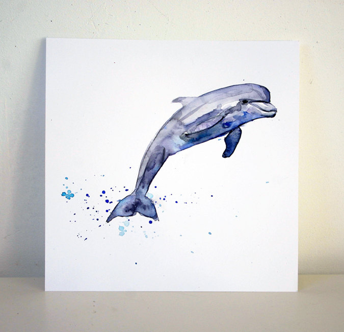675x650 Dolphin Art Watercolor Painting Original Art Dolphin - Dolphin Painting