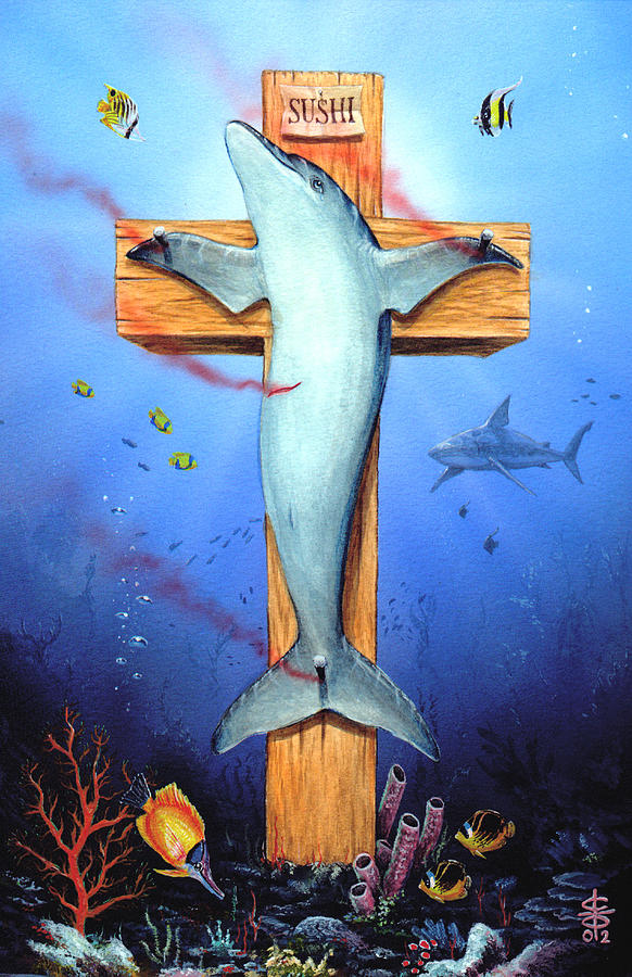 582x900 Sushi Painting By Victor Whitmill - Dolphin Painting