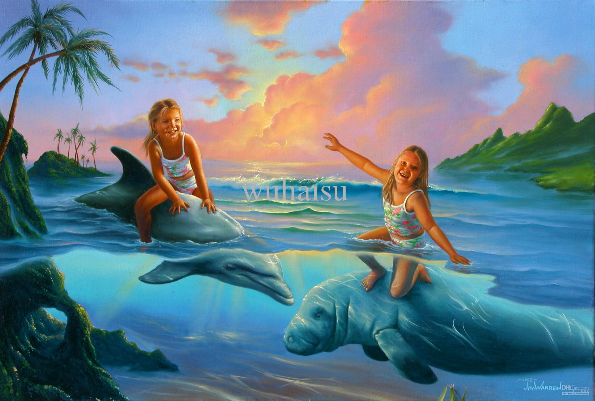 2388x1612 2018 Hot Selling Hd Print Oil Painting On Canvas Jim Warren - Dolphin Painting For Kids