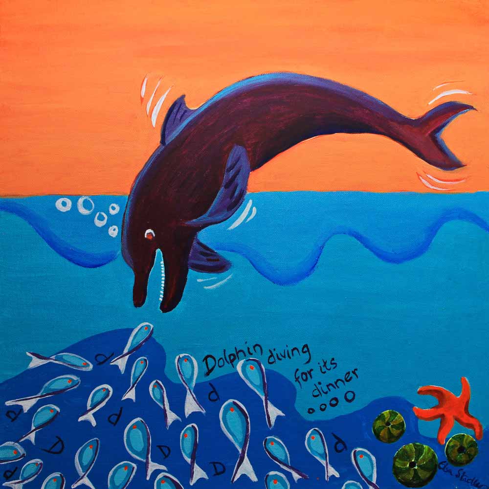 1000x1000 Dolphin, Fish Painting Kids Room Fun, Original Wall Art, Decor - Dolphin Painting For Kids