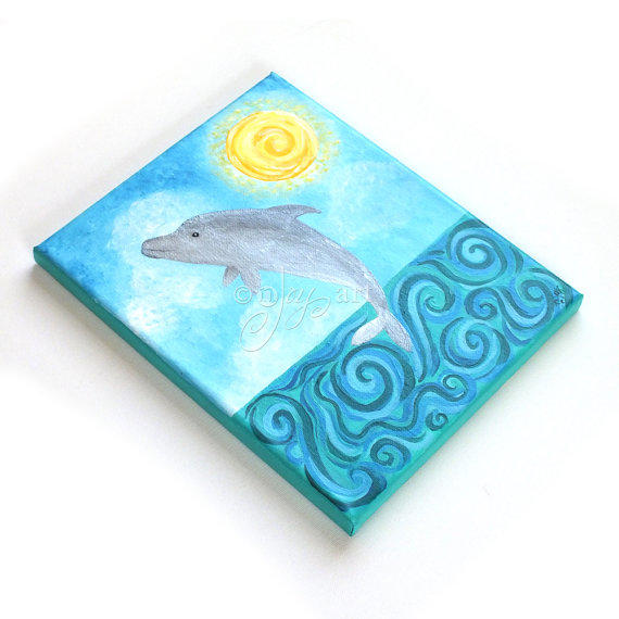 570x570 Dolphin Painting, 8x10 Inch Acrylic Art, From Njoyart On Etsy - Dolphin Painting For Kids