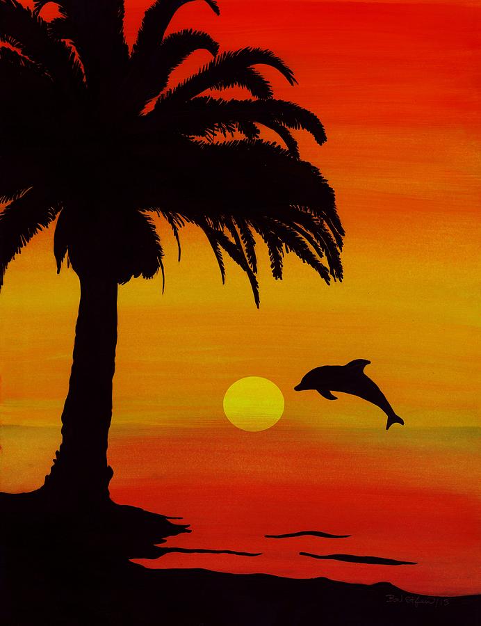 692x900 Dolphin Sunset Painting By Barbara St Jean - Dolphin Silhouette Painting