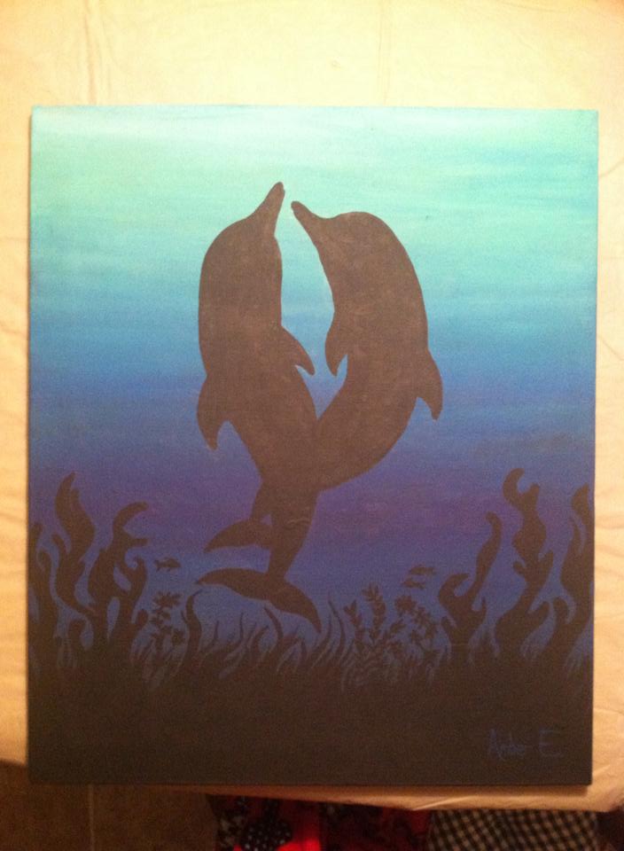 704x960 Dolphins Silhouette Acrylic Canvas Painting By Amber Loves Horses - Dolphin Silhouette Painting