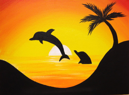 500x368 Kid's Painting Samples - Dolphin Silhouette Painting