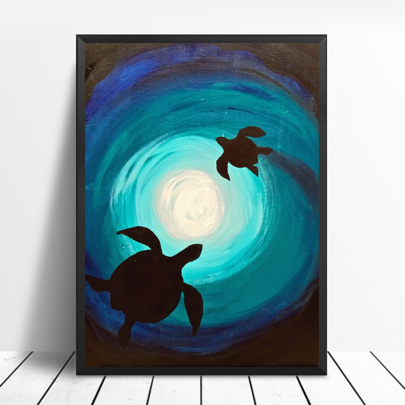 800x800 Silhouette Ocean World Sea Turtle Wall Art Prints And Posters - Dolphin Silhouette Painting