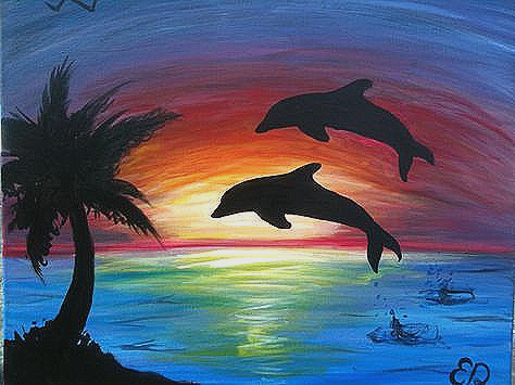 474x355 Silhouette Painting Of Animals New Dolphin Sunset Painting Dolphin - Dolphin Silhouette Painting
