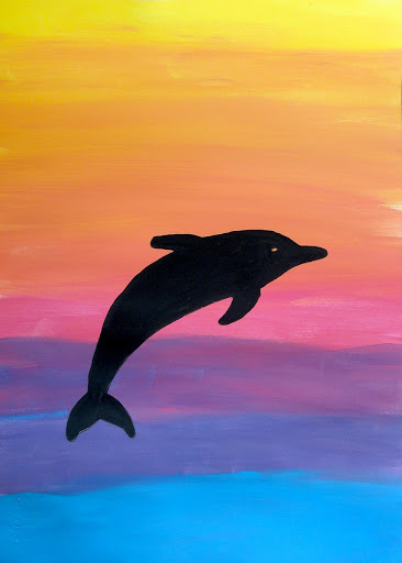 366x512 Silhouette On Colorful Gradation - Dolphin Silhouette Painting