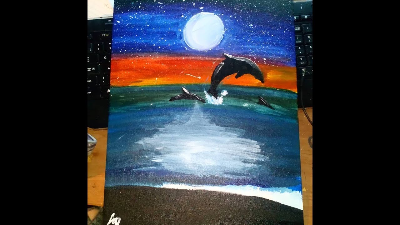 1280x720 Dolphin Silhouette Painting!!! Tutorial!! - Dolphin Silhouette Painting