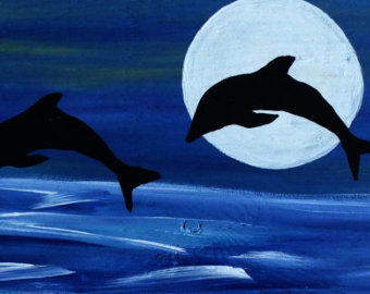 340x270 Dolphin Art Gold Dolphins Dolphin Print Gold Print Dolphin - Dolphin Silhouette Painting