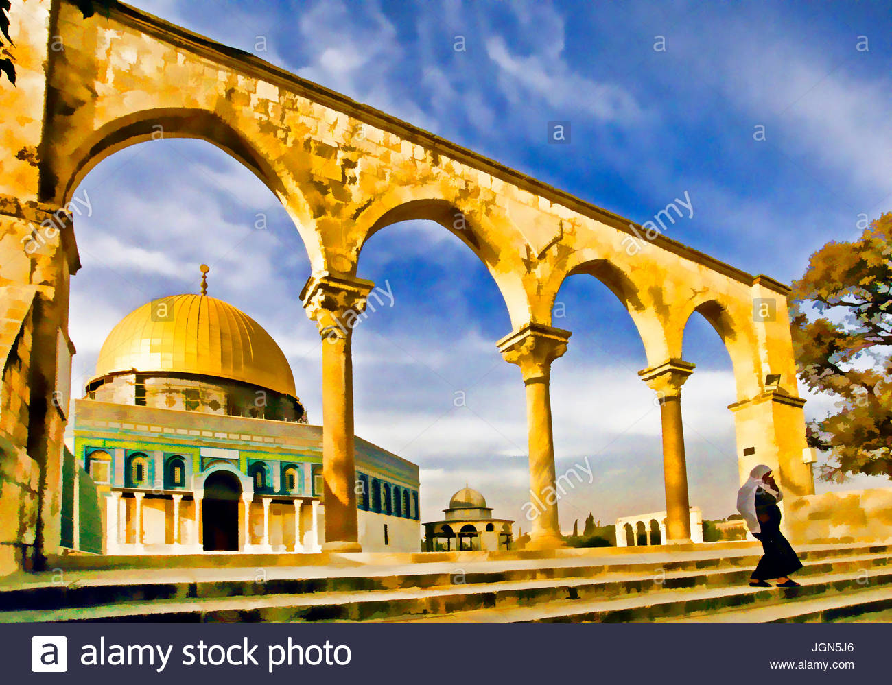 1300x999 Al Aksa (Al Aqsa) Mosque, Dome Of The Rock, The Noble Sanctuary - Dome Of The Rock Painting