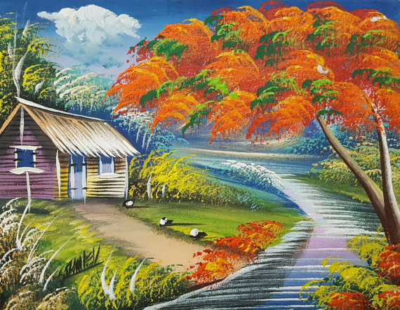 570x442 Flamboyant Painting Canvas Oil Painting Small Colorful - Dominican Painting