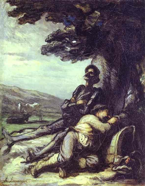 591x756 Daumier. Don Quixote And Sancho Pansa Having A Rest Under - Don Quixote And Sancho Panza Painting