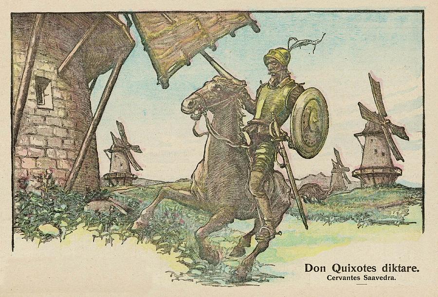 900x611 Don Quixote Attacks The Windmill Drawing By Mary Evans Picture Library - Don Quixote Windmill Painting