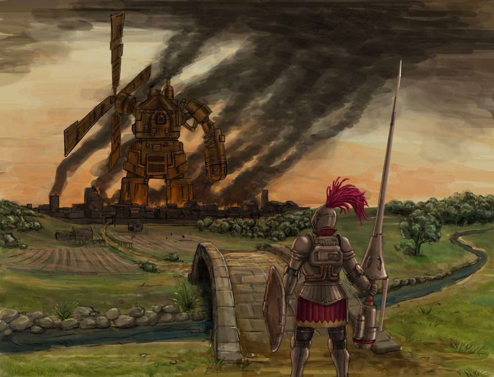 1000x764 Don Quixote By Realityendshere - Don Quixote Windmill Painting