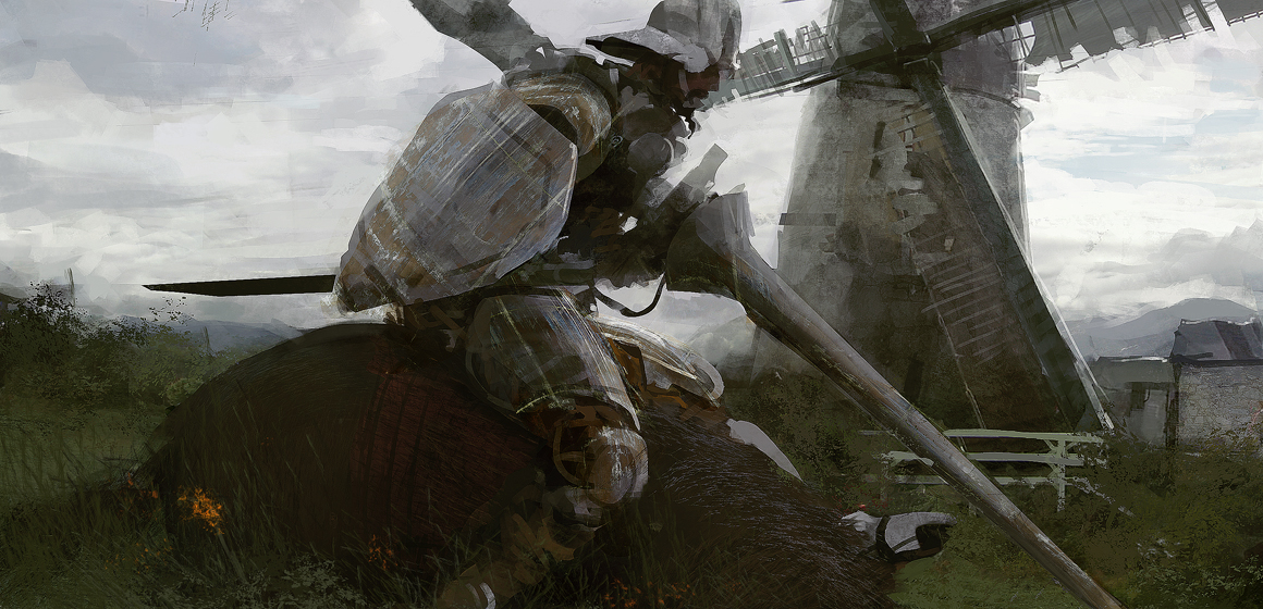 1160x560 Don Quixote By Leventep - Don Quixote Windmill Painting