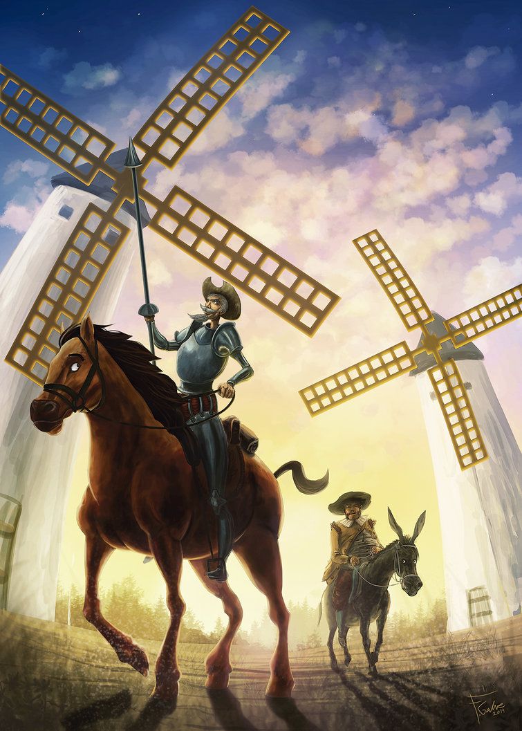 755x1057 Today Cervantes Died 400 Years Ago. In Honour Of Him One Of My - Don Quixote Windmill Painting