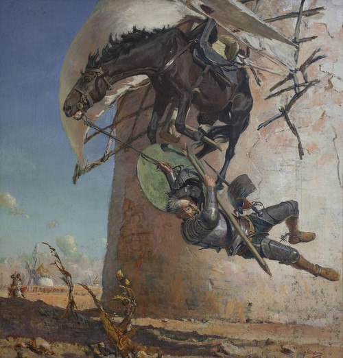 500x522 Art Prints Of Don Quixote Amp The Windmills By Jose Moreno Carbonero - Don Quixote Windmill Painting