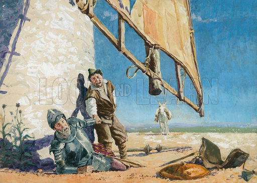 512x365 Don Quixote's Crazy World - Don Quixote Windmill Painting