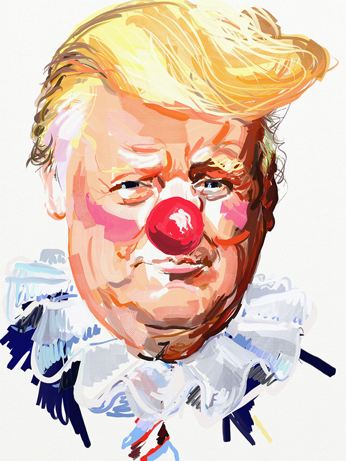 700x933 Eric Fischl, Portrait Of Donald Trump As A Clown Inferno - Donald Trump Clown Painting