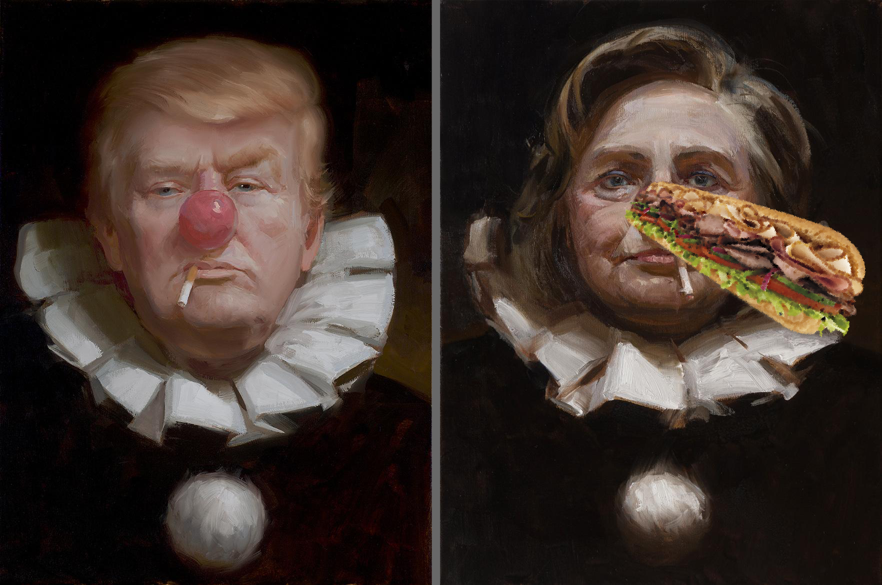 1764x1171 Two Clowns In The Same Circus 16 X 12s Oil On Linen Art - Donald Trump Clown Painting
