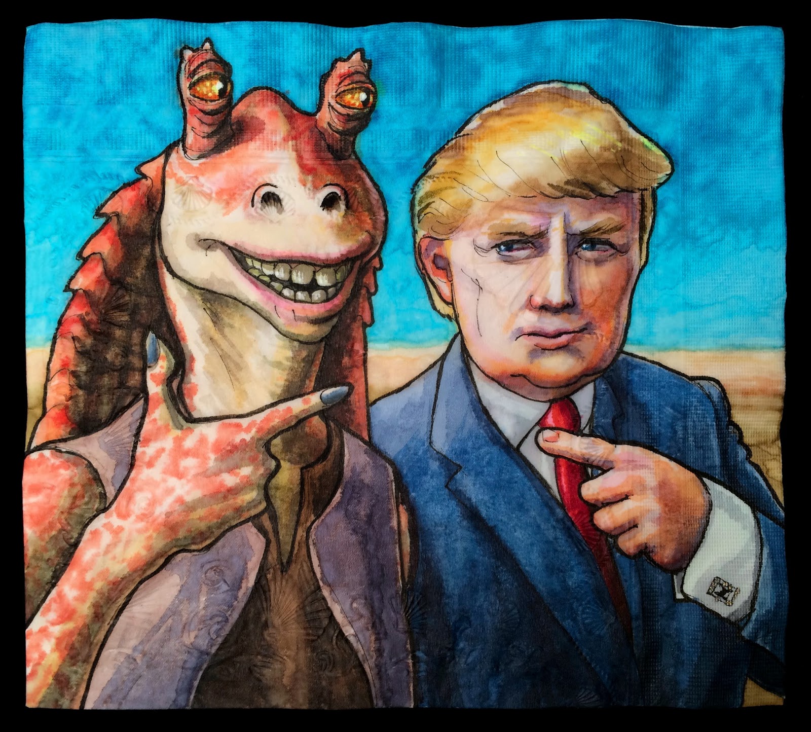 1600x1444 Daily Napkins What Do Jar Jar Binks And Donald Trump Have In Common - Donald Trump Clown Painting
