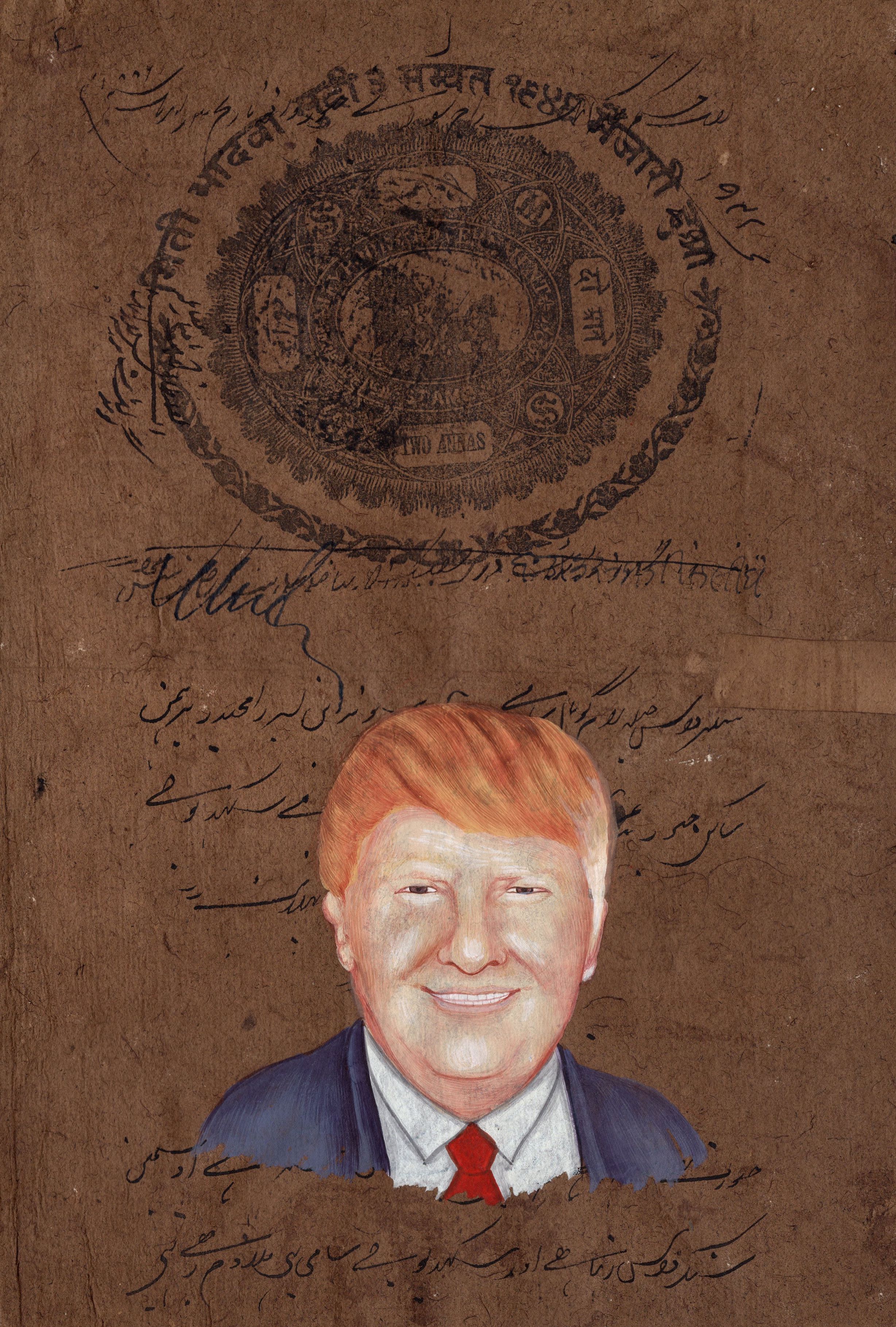 2456x3636 Donald Trump Art Handmade Indian Miniature Old Stamp Paper - Donald Trump Portrait Painting