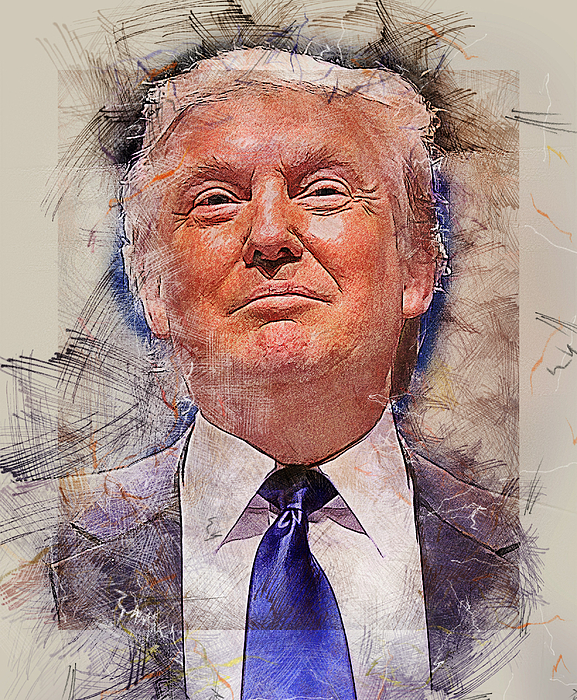 577x700 Donald Trump Beach Towel For Sale By Elena Kosvincheva - Donald Trump Portrait Painting