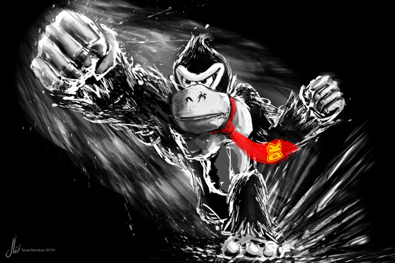570x380 Donkey Kong Giant Punch Nintendo Digital Painting - Donkey Kong Painting