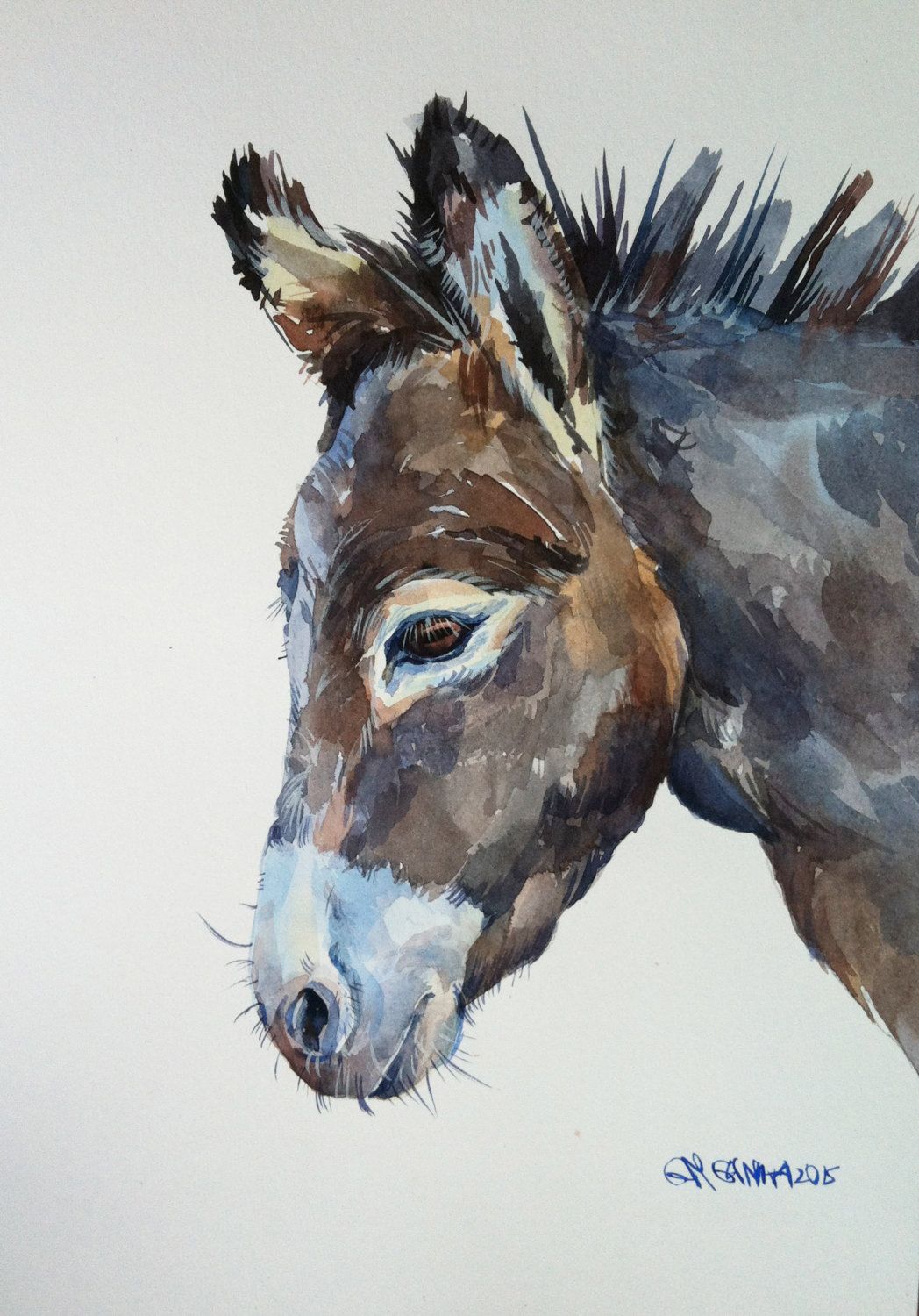1048x1500 Donkey Portrait, Farm Animal Original Watercolor Painting Free - Donkey Painting