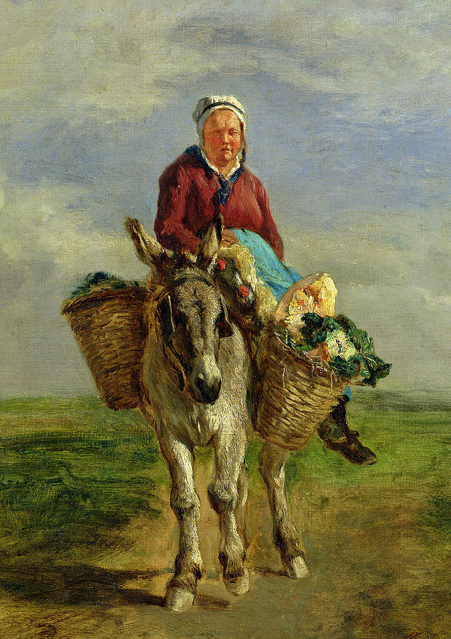 635x900 Country Woman Riding A Donkey Painting By Constant Emile Troyon - Donkey Painting