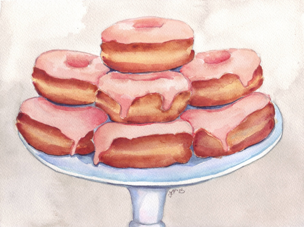 1000x747 Donuts Art 11x14 Print Pink Donut Painting Watercolor - Donut Painting