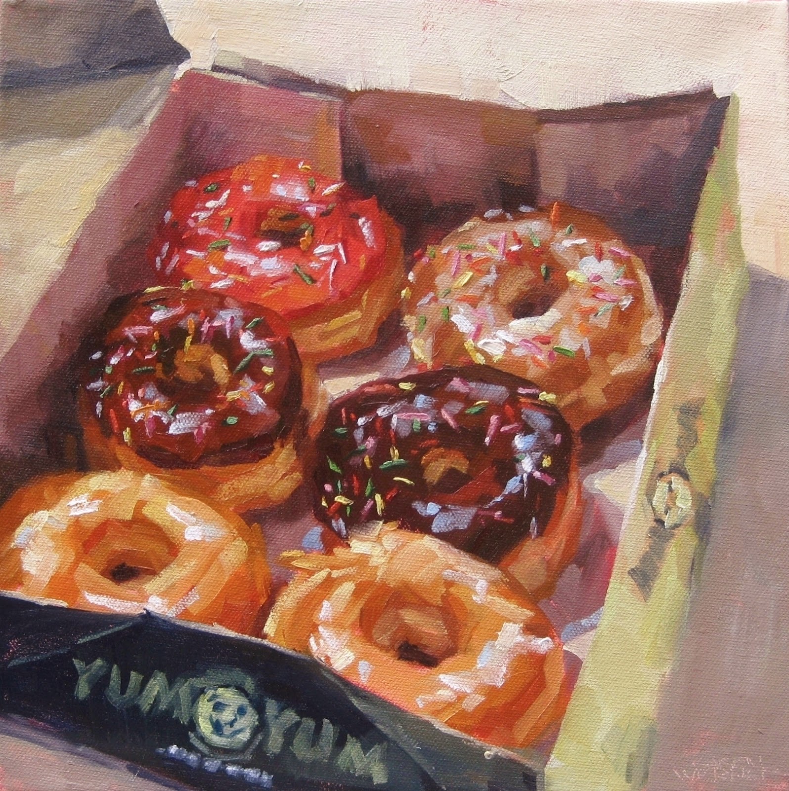 1596x1600 Karen Werner Fine Art Yum Yums An Oil Painting Of Donuts Sold - Donut Painting
