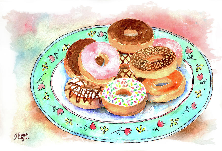900x614 Plate Of Donuts Painting By Arline Wagner - Donut Painting