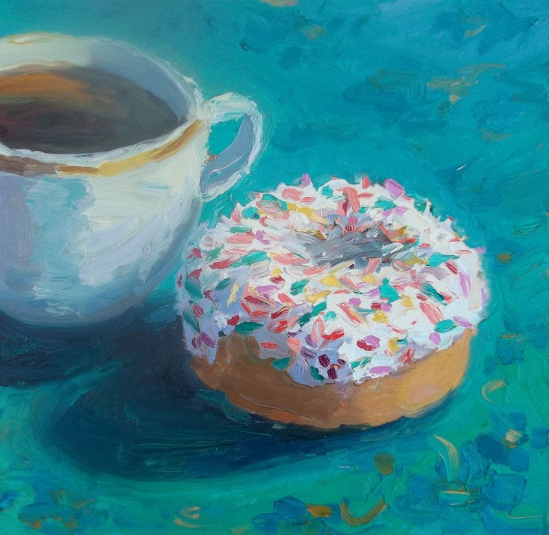 800x780 Spreckled Donut 6x6 Oil Kathleen M Robison - Donut Painting
