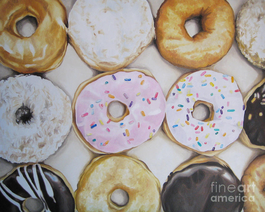 900x720 Yummy Donuts Painting By Jindra Noewi - Donut Painting
