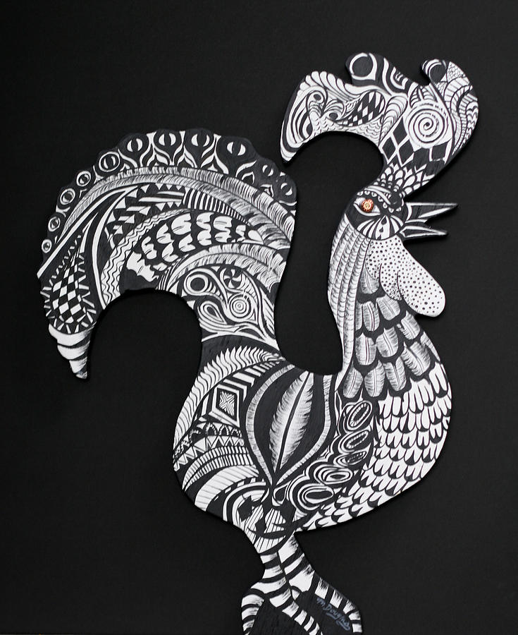 735x900 Doodle Rooster Painting By Melodie Douglas - Doodle Painting