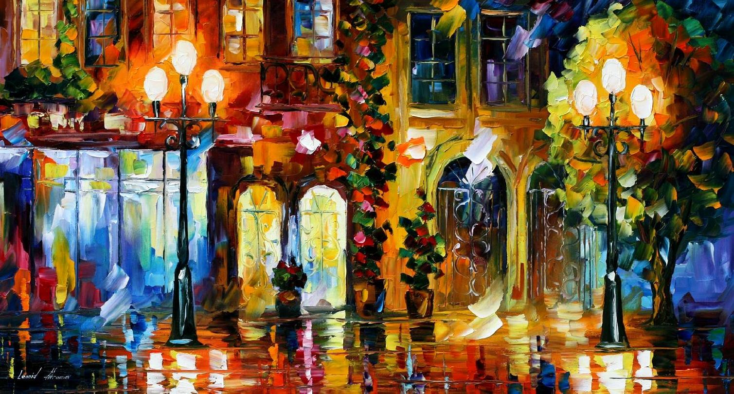 1509x810 Night Doors Palette Knife Oil Painting On Canvas By Leonid - Door Painting