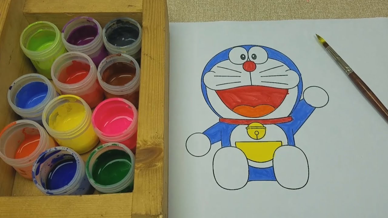 1280x720 Learn Colors Watercolor Painting Colors For Kids - Doraemon Painting