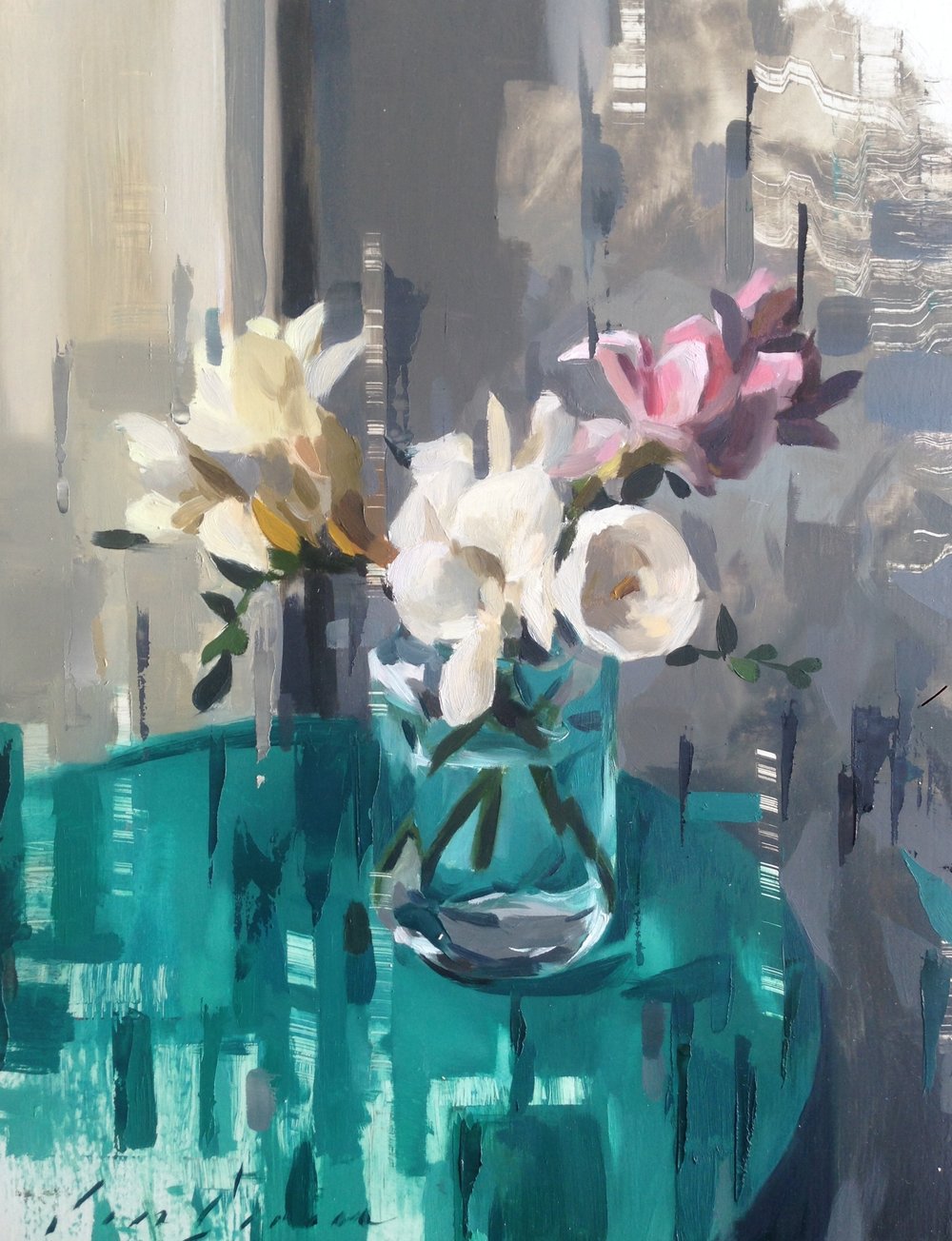 1000x1304 Freesias And Turquoise Jon Doran - Doran Painting