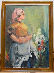 225x300 Estate Found 1964 Signed Dorothy Adams Lady Holding Waist Oil - Dorothy Painting