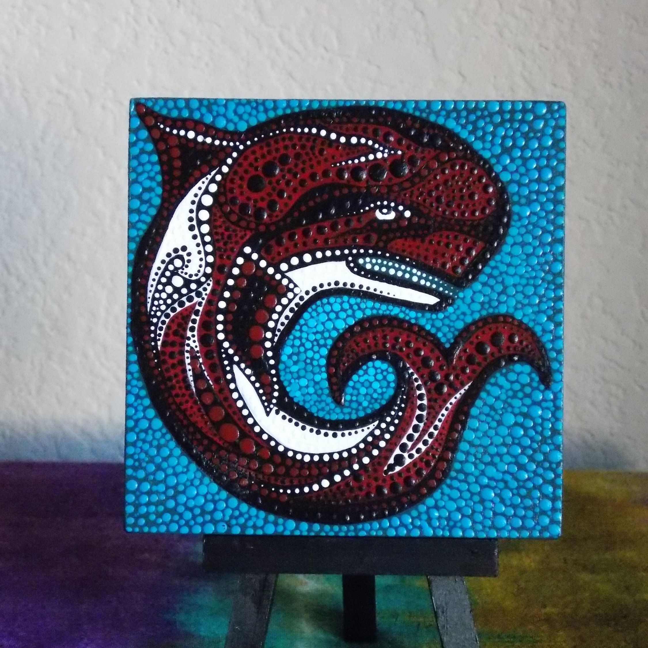 2250x2250 Native American Whale, Mini Dot Painting, 4 X 4 Painting On Wood - Dot Art Painting