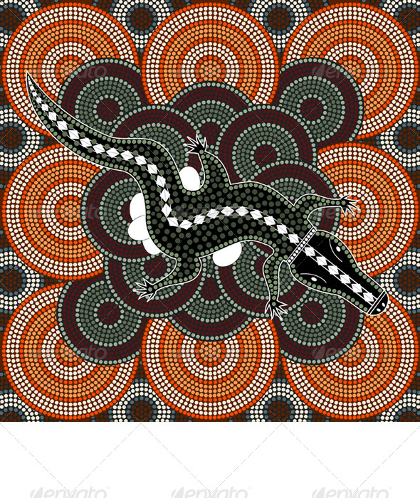 590x700 Aboriginal Style Dot Painting Of Crocodile By Dedoma Graphicriver - Dot Painting