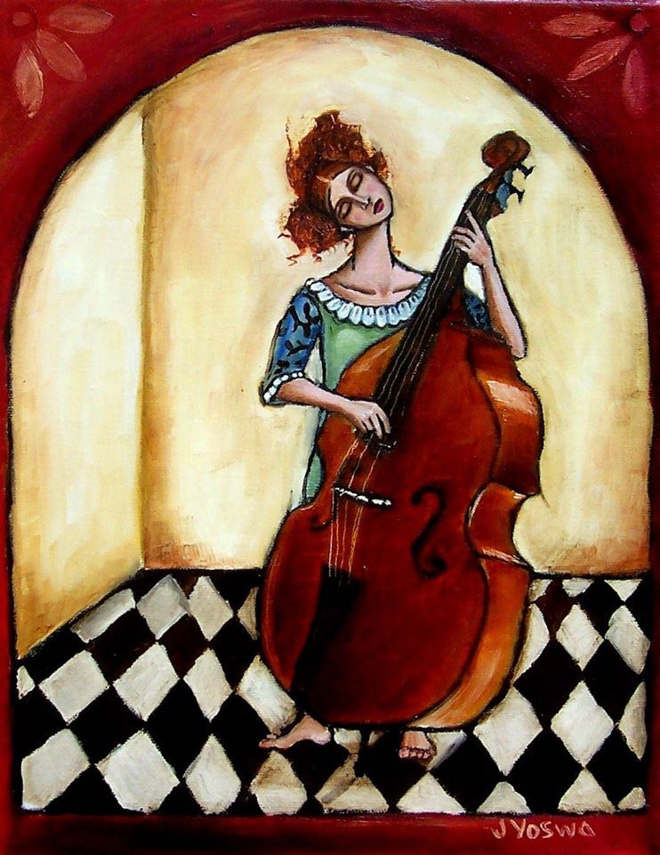 742x960 Girl With Bass By Jennifer Yoswa Art Ii Bass - Double Bass Painting