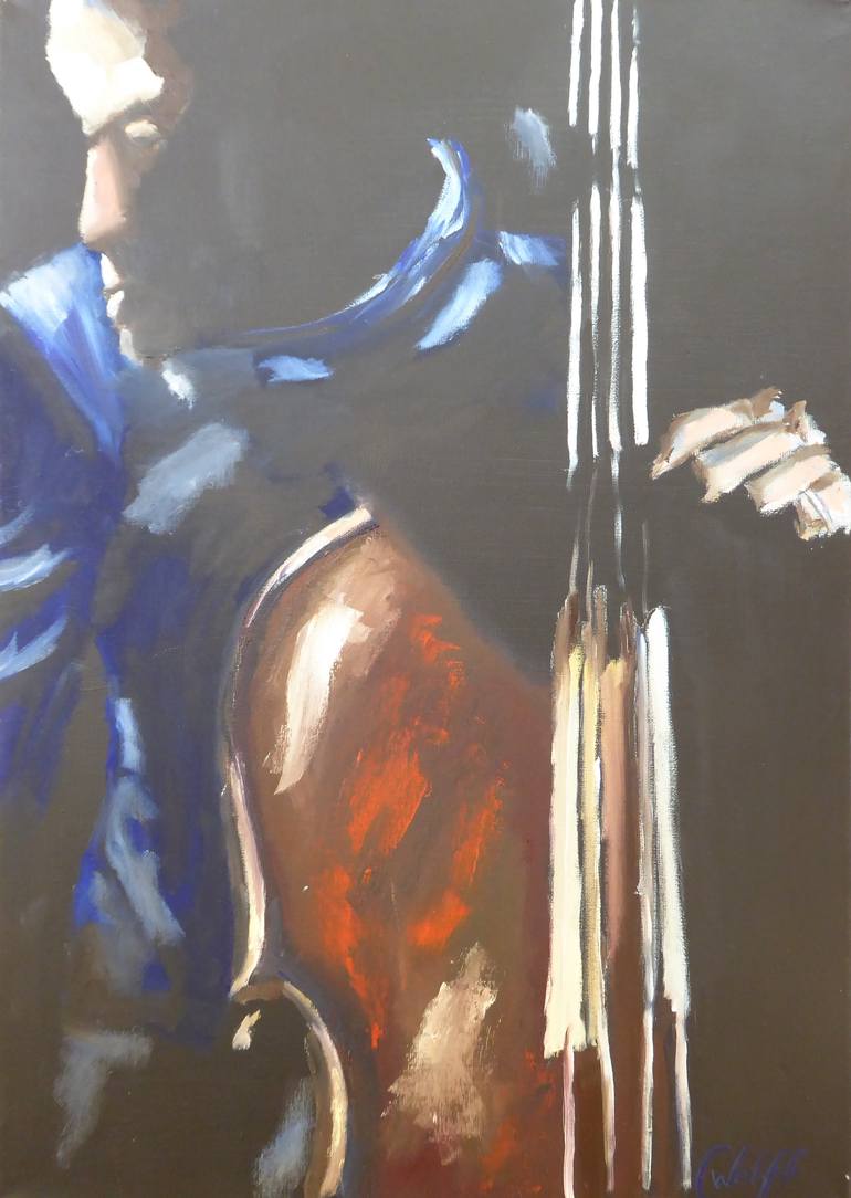 770x1084 Saatchi Art Double Bass Player Painting By Cornelie Wolff - Double Bass Painting