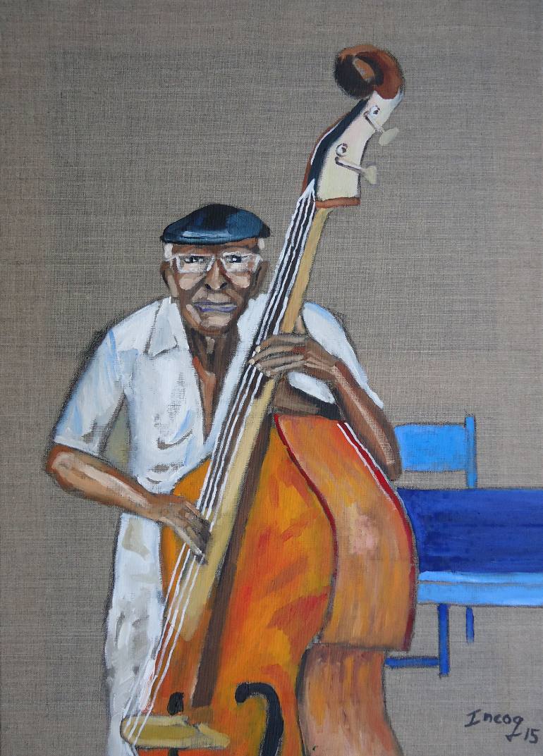 770x1073 Saatchi Art Old Man Double Bass Painting By Henry Beer - Double Bass Painting