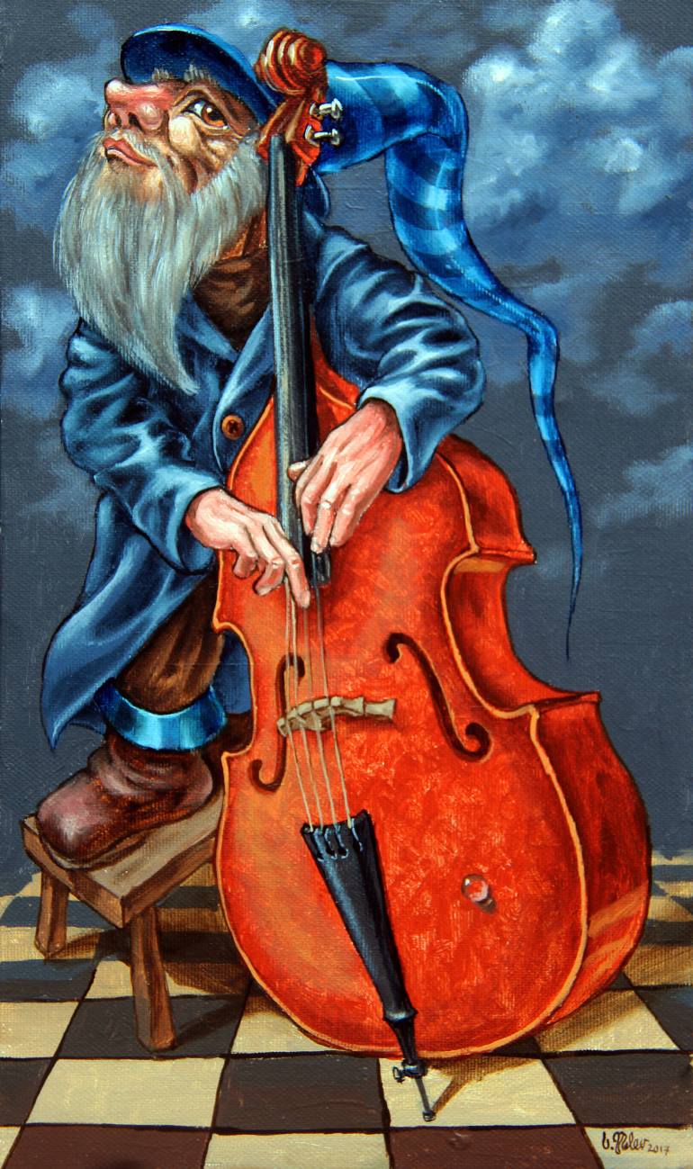 770x1299 Saatchi Art Double Bass And Stool Painting By Victor Molev - Double Bass Painting